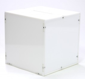 Losbox / Wahlurne 23 x 23 x 23 cm aus weißem Acrylglas
