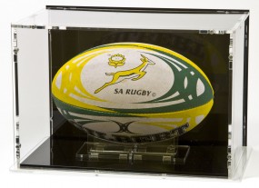 Rugby Ball Display Case for Size 3 with Black Base and Black Back-Panel